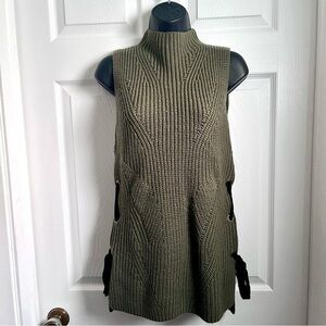 Monteau Top Knit Lace Green Sleveless sweater Tunic Small Women shirt